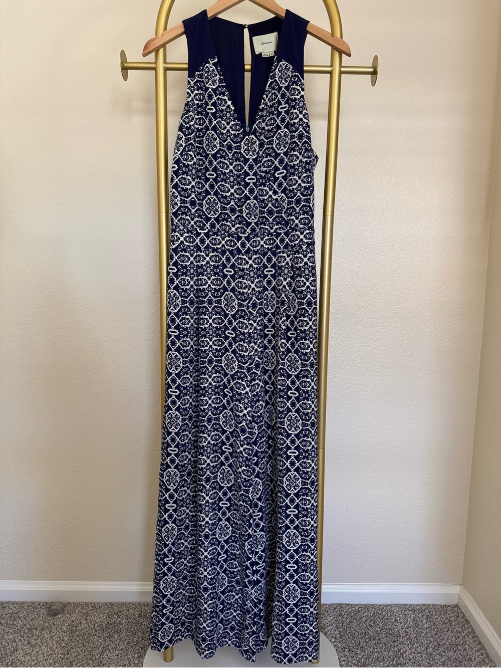Anthropologie Blue Patterned Wide Leg Flowy Jumpsuit Size 4